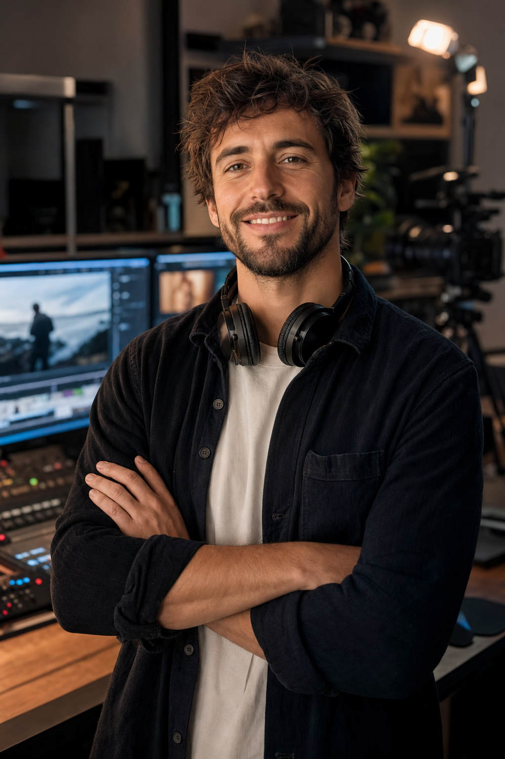 Portrait de Nathan Legrand, monteur vidéo, dans son studio de montage à Périgueux